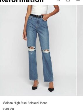 Reformation Selena High-Rise Ripped Jeans - Light Blue